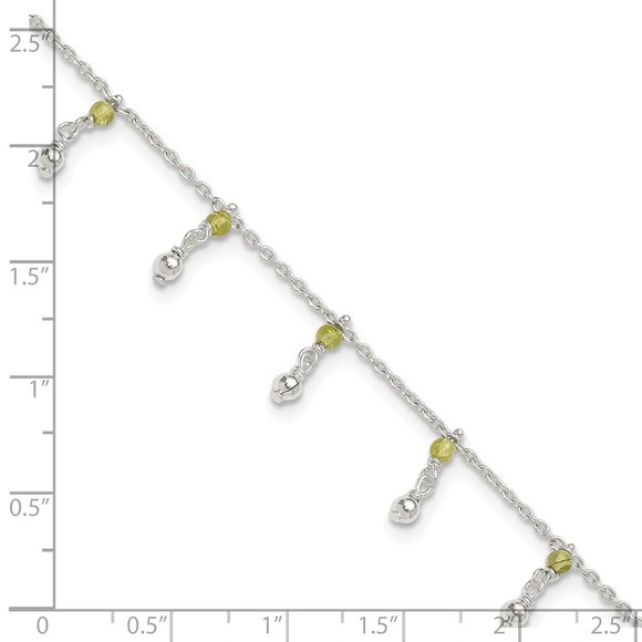 Sterling Silver Peridot August Birthstone Dangling Beads Anklet, 9 inches - Picture 7 of 7